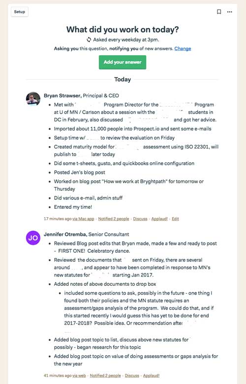 Basecamp-What-did-you-work-on-today-01022018 How we work at Bryghtpath - Collaboration Tools