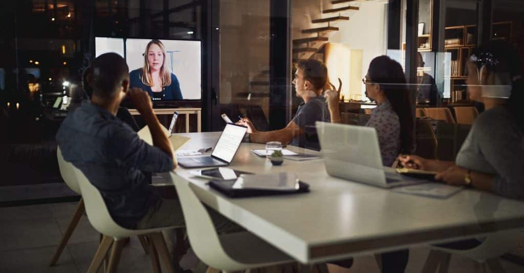 Team watching a Webinar