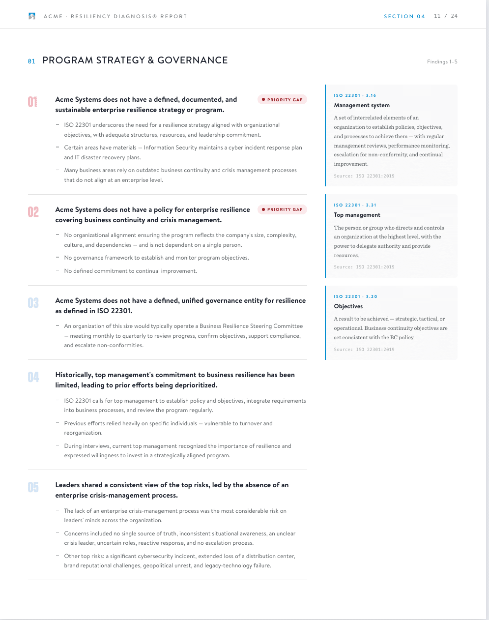 Resiliency Diagnosis sample report — recommendations